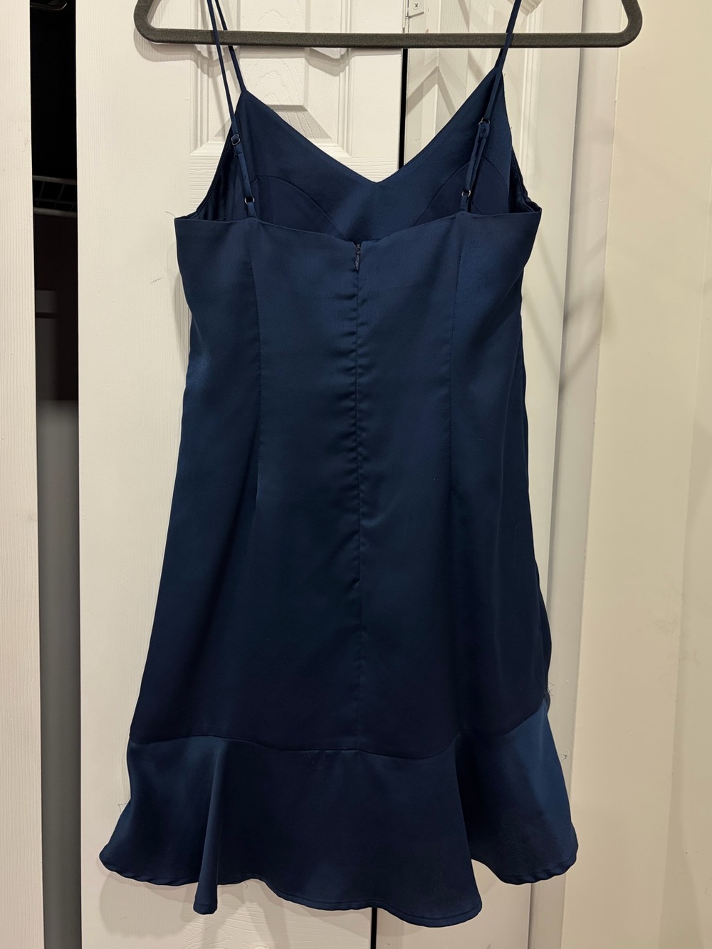 Lucy Paris Navy Satin Mini Slip Dress with Flounced Hem Size XS